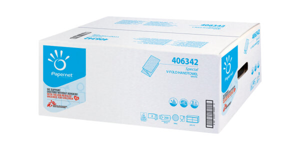 Papernet 406342 Handtuchpapier 24x23cm V-Falz wei&szlig; 2-lagig 3750 Blatt