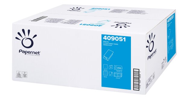 Papernet 409051 Handtuchpapier 24x21cm V-Falz wei&szlig; 2-lagig 3750 Blatt