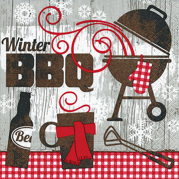 Serviette 33x33 3lg 1/4-Falz 20 St&uuml;ck mit Motiv Winter BBQ