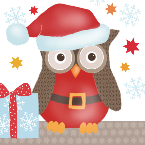 Serviette 25x25 3lg 1/4-Falz 20 St&uuml;ck mit Motiv Weihn. Eule