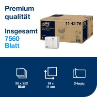 Tork 114276 Premium extra weiches Einzelblatt-Toilettenpapier Wei&szlig; T3, 30x 252 Blatt, 2-lagig