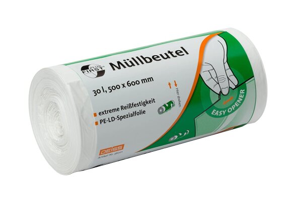 Deiss FIRST PLUS M&uuml;llbeutel wei&szlig; 30 Liter, 500 x 600 mm, 50 St&uuml;ck