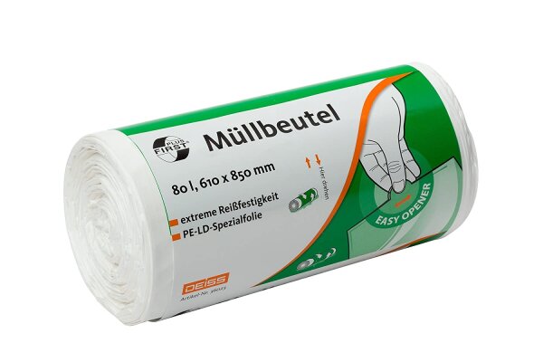 Deiss FIRST PLUS M&uuml;llbeutel wei&szlig; 80 Liter, 630 x 850 mm, 50 St&uuml;ck