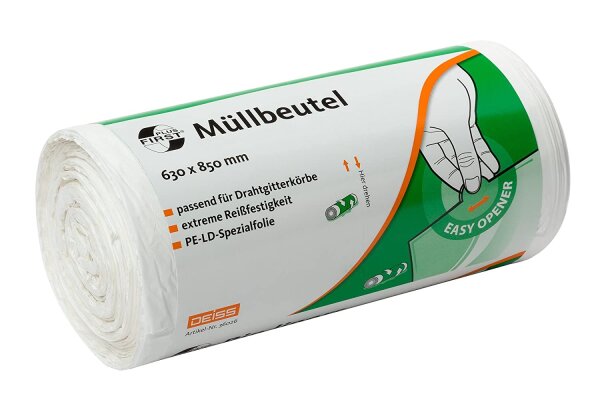 Deiss FIRST PLUS M&uuml;llbeutel wei&szlig; 85 Liter, 630 x 850 mm, 50 St&uuml;ck