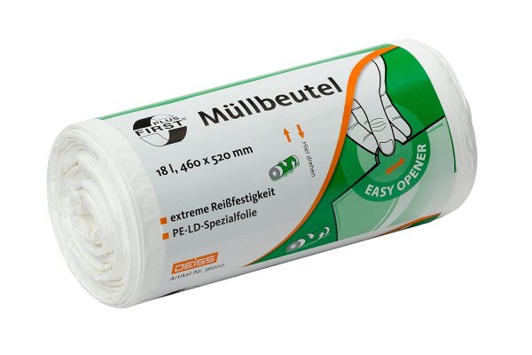 Deiss FIRST PLUS M&uuml;llbeutel wei&szlig; 18 Liter, 460 x 520 mm, 50 St&uuml;ck