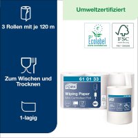 Tork 610133 Mehrzweck Papierwischt&uuml;cher M1 - 1-lagiges stabiles Papier in Wei&szlig; - 3x 120m